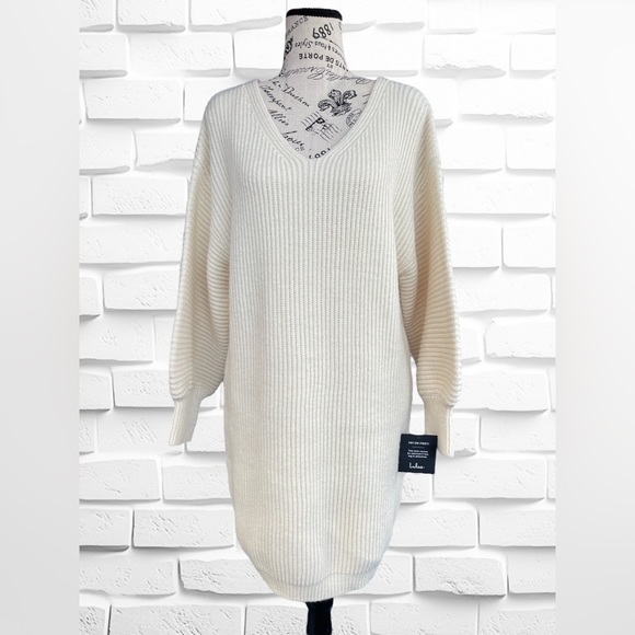 Lulus Dresses & Skirts - Lulus “Cozy On The Mind” Women’s Small Cream Ribbed Knit Sweater Mini Dress  NWT
